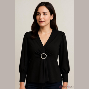 Women's Topshop Black V-Neck Long Sleeve Blouse Size 6